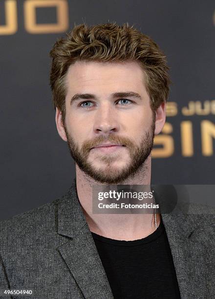 Actor Liam Hemsworth attends a photocall for 'The Hunger Games: Mockingjay - Part 2' at the Villamagna Hotel on November 10, 2015 in Madrid, Spain.