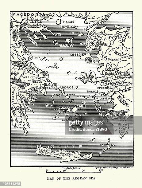 map of the ancient aegean sea - lesbos map stock illustrations
