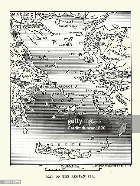 map of the ancient aegean sea - lesbos stock illustrations