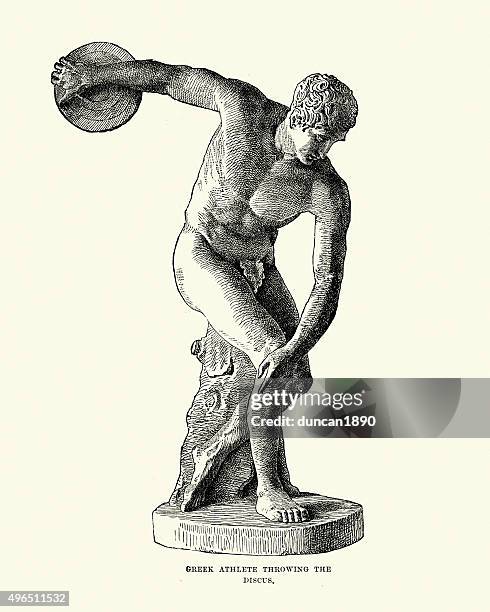 ancient greek athlete throwing the discus - discus 幅插畫檔、美工圖案、卡通及圖標