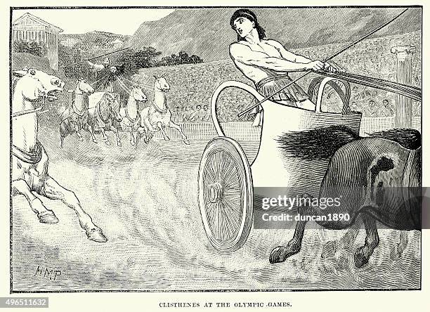 stockillustraties, clipart, cartoons en iconen met ancient greece - cleisthenes at the olympic games - chariot