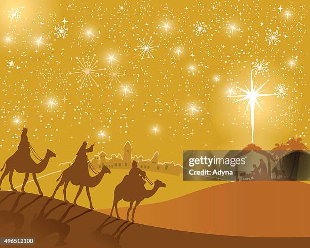 three wise men - nativity scene stock illustrations