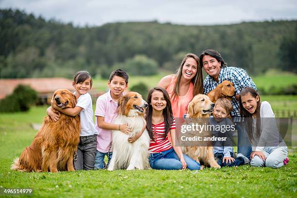 familia feliz con perros - large family fotografías e imágenes de stock