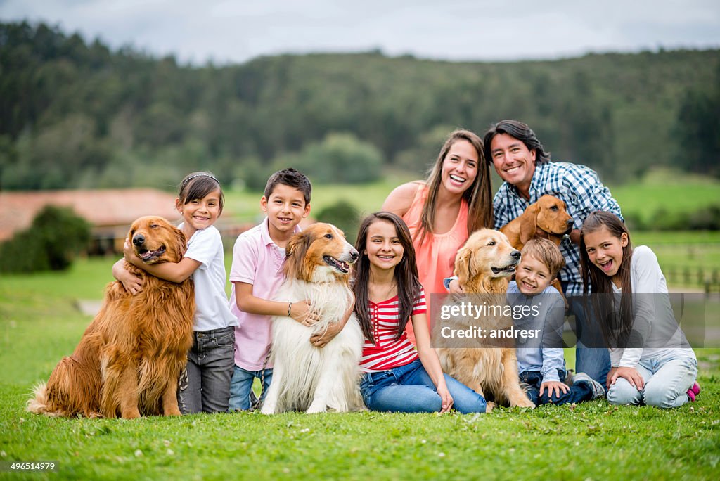 Happy family with dogs