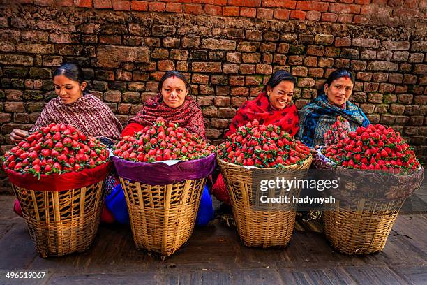 fresh strawberries! street market in kathmandu, nepal - nepal food stock pictures, royalty-free photos & images