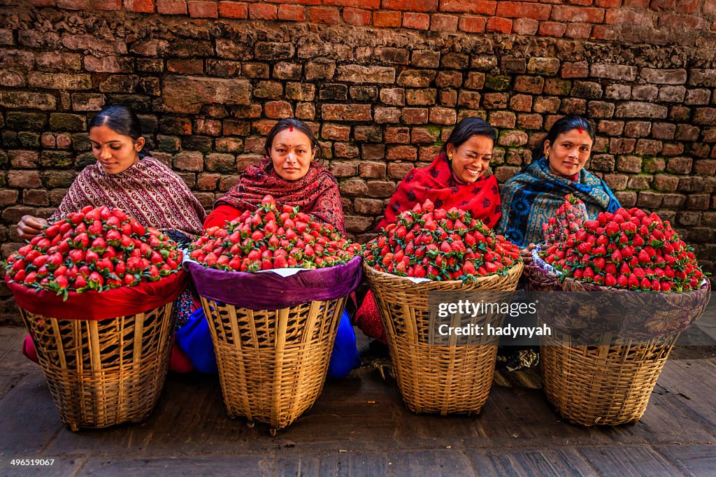 Fresh strawberries! Street market in Kathmandu, Nepal