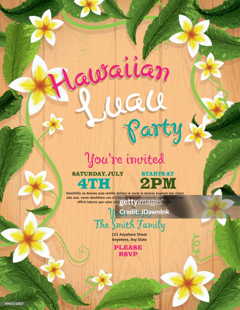 Hawaiian Luau Invitation Design Template With Flowers And Wood Hawaiian Luau Invitation Design Template With Flowers And Wood