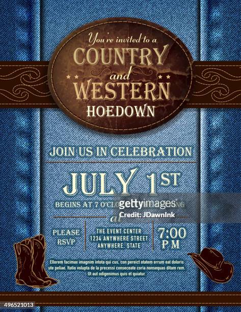 country and western hoedown denim and leather invitation design template - country and western music stock illustrations