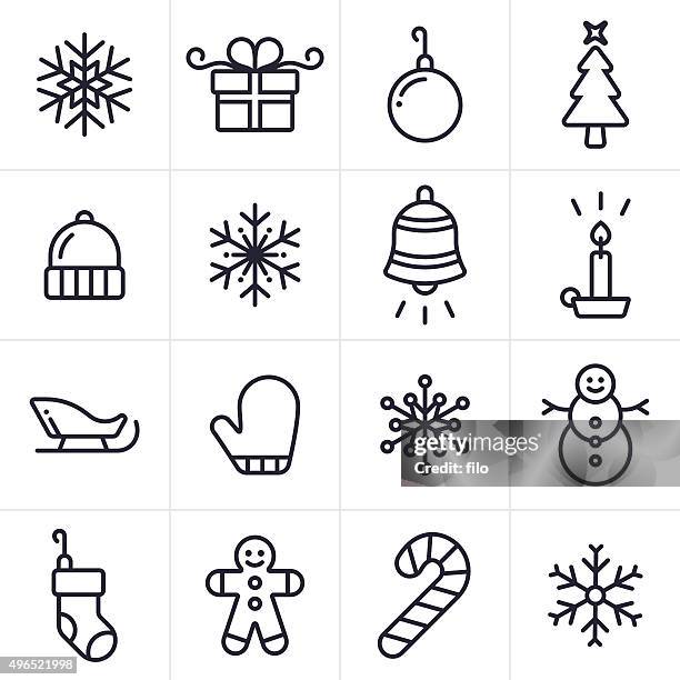 bildbanksillustrationer, clip art samt tecknat material och ikoner med holiday and christmas icons and symbols - stickad mössa