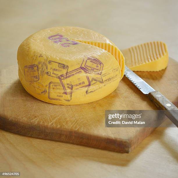 passport stamps on cheese - south african postage stamp stock pictures, royalty-free photos & images