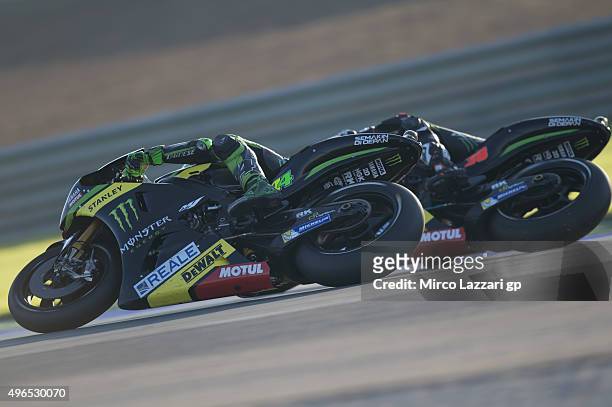 Pol Espargaro of Spain and Monster Yamaha Tech 3 leads the field during the first day of MotoGp Tests In Valencia at Ricardo Tormo Circuit on...