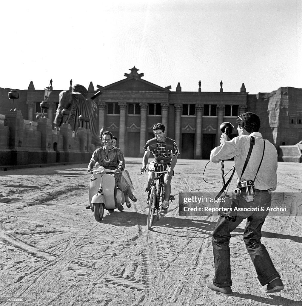 Charlton Heston and Stephen Boyd on the set of the film 'Ben Hur'