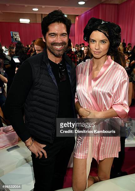 Shoe designer Brian Atwood and Adriana Lima are seen backstage before the 2015 Victoria's Secret Fashion Show at Lexington Avenue Armory on November...