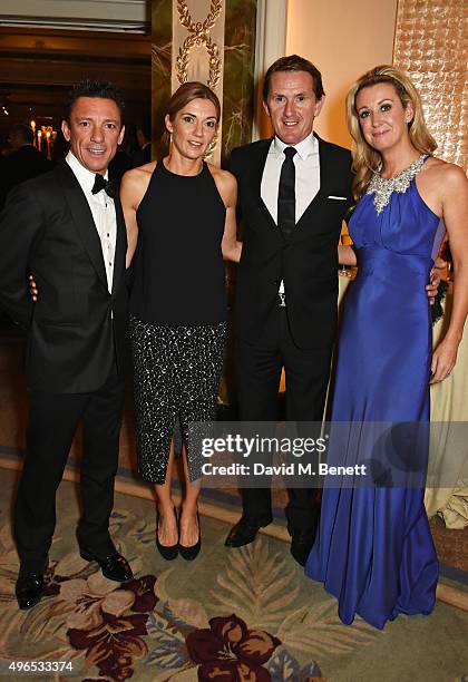 Frankie Dettori, Catherine Dettori, Tony McCoy aka AP McCoy and wife Chanelle McCoy attend the 25th Cartier Racing Awards at The Dorchester on...