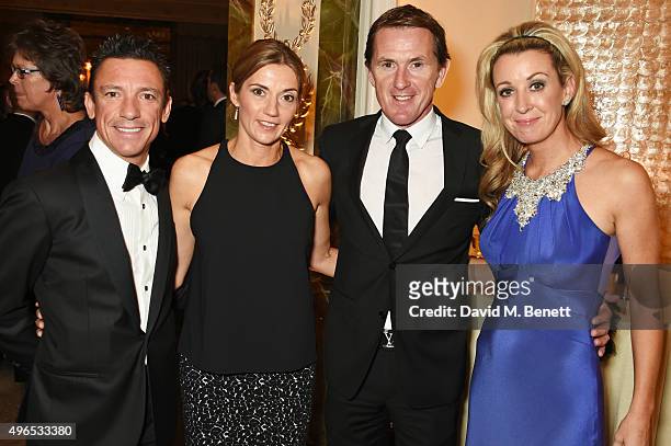 Frankie Dettori, Catherine Dettori, Tony McCoy aka AP McCoy and wife Chanelle McCoy attend the 25th Cartier Racing Awards at The Dorchester on...