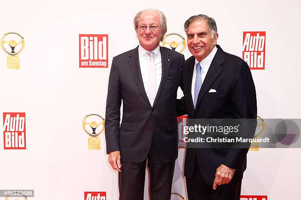 Wolfgang Reitzle and Ratan Tata attend the red carpet during the 'Goldenes Lenkrad' Award 2015 at Axel Springer Haus on November 10, 2015 in Berlin,...