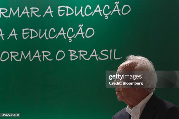 Vicente Falconi, founder of the Falconi management consulting group, listens during the launching of the Falconi Educacao foundation in Sao Paulo,...