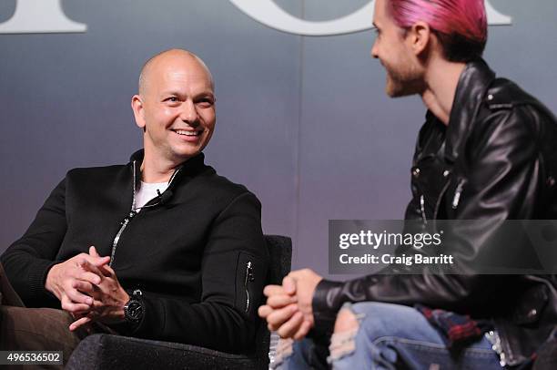 Designer Tony Fadell and actor Jared Leto speak onstage during "The Power Of Design With Tony Fadell And Jared Leto" at The Fast Company Innovation...