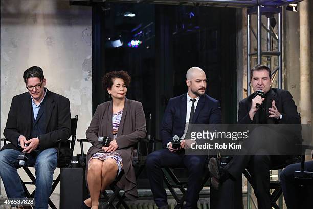Ed McCardie, Rola Bauer, Marc-Andre Grondin and Brendan Coyle attend AOL BUILD Presents: "Spotless" at AOL Studios In New York on November 10, 2015...