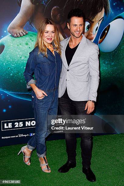 Actress Veronic Dicaire and Dancer Christian Millette attend "Le Voyage d'Arlo - The Good Dinosaur" Paris Premiere at Le Grand Rex on November 10,...