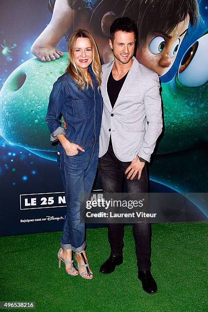 Actress Veronic Dicaire and Dancer Christian Millette attend "Le Voyage d'Arlo - The Good Dinosaur" Paris Premiere at Le Grand Rex on November 10,...