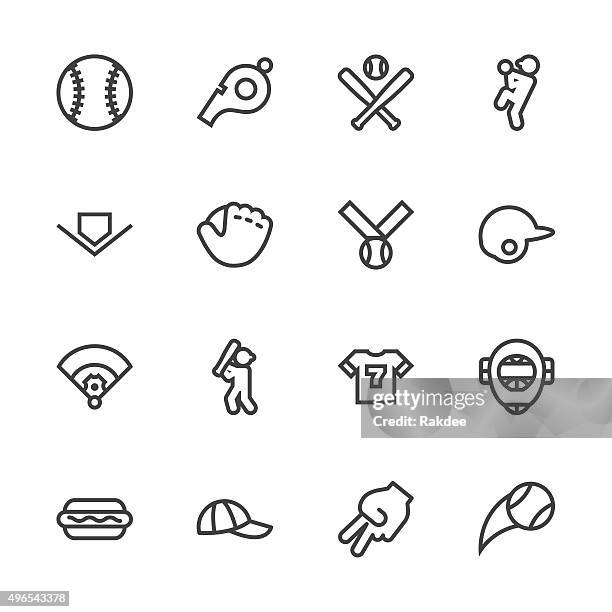 ilustraciones, imágenes clip art, dibujos animados e iconos de stock de icono de béisbol-line - bate de béisbol