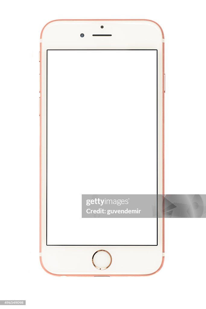 Rose Gold iPhone 6s Isolated on White with Blank Screen
