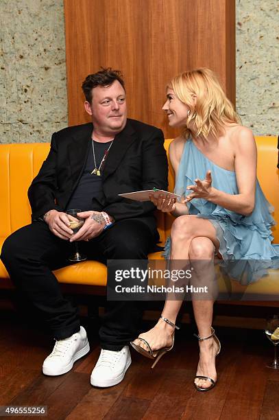 Artist Urs Fischer and Sienna Miller attend The 24th Montblanc De La Culture Arts Patronage Award honoring Peter M. Brant at Kappo Masa on November...