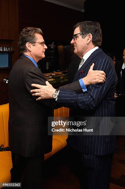 Vincent Fremont and honoree Peter M. Brant speak during The 24th Montblanc De La Culture Arts Patronage Award at Kappo Masa on November 10, 2015 in...