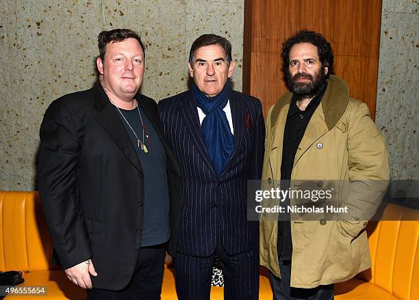 Urs Fischer, Honoree Peter M. Brant, and Gavin Brown attend The 24th Montblanc De La Culture Arts Patronage Award at Kappo Masa on November 10, 2015...
