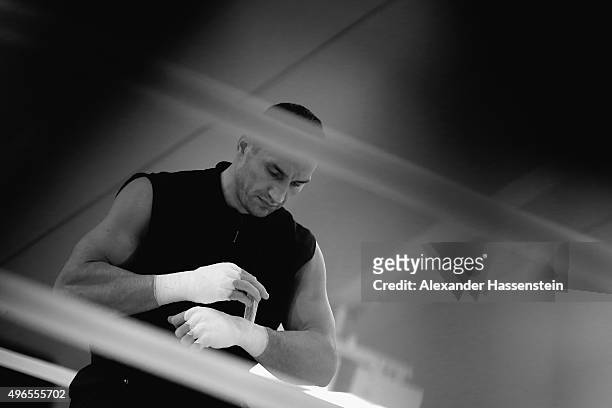 Wladimir Klitschko prepares himself for a training session at Hotel Stanglwirt on November 10, 2015 in Going, Austria. The Heavyweight title clash...