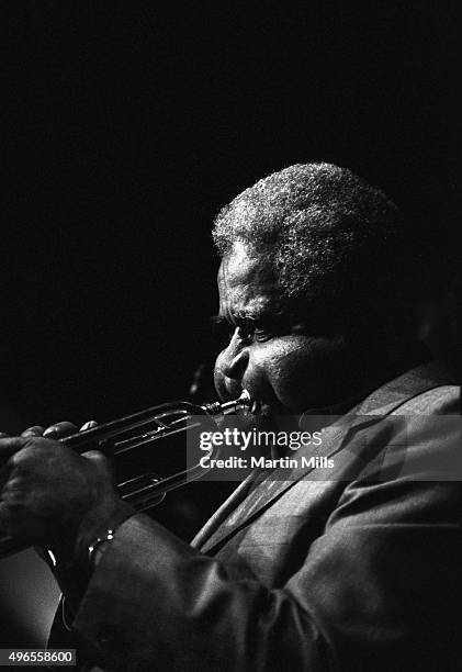 Jazz trumpeter Dizzy Gillespie performs at the Vine Street Bar and Grill in Hollywood circa 1985 in Los Angeles, California.