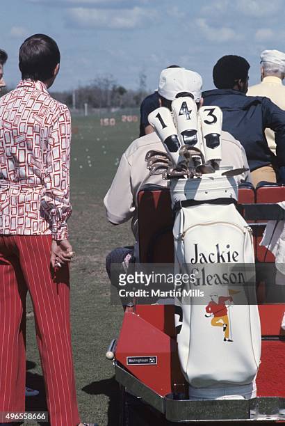 Actor and comedian Jackie Gleason on his cart during Jackie Gleason's Inverrary Classic golf tournament in Lauderhill, Florida.