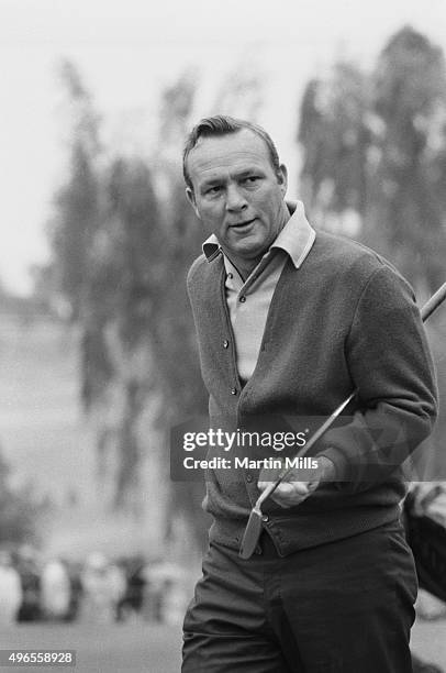 Golfer Arnold Palmer plays in the 1970 Los Angeles Open at Rancho Park Golf Course in January 1970 in Los Angeles, California.