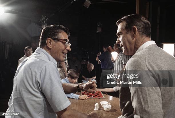 Actor Fred MacMurray and director Fred de Cordova on the set of 'My Three Sons' in 1968 in Los Angeles, California.