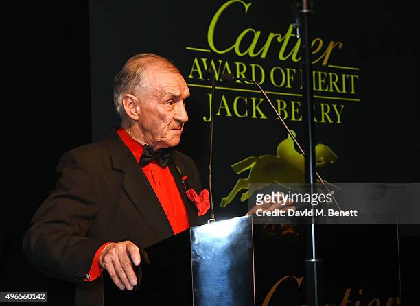 Jack Berry accepts the Award of Merit at the 25th Cartier Racing Awards at The Dorchester on November 10, 2015 in London, England.