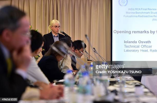 Iolanda Osvath , International Atomic Energy Agency Environment Laboratories radio-metrics head speaks during a review meeting of Japan's marine...