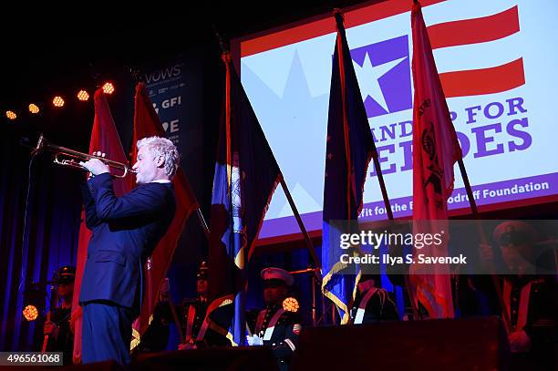 Trumpeter Chris Botti performs on stage at the New York Comedy Festival and the Bob Woodruff Foundation's 9th Annual Stand Up For Heroes Event on...