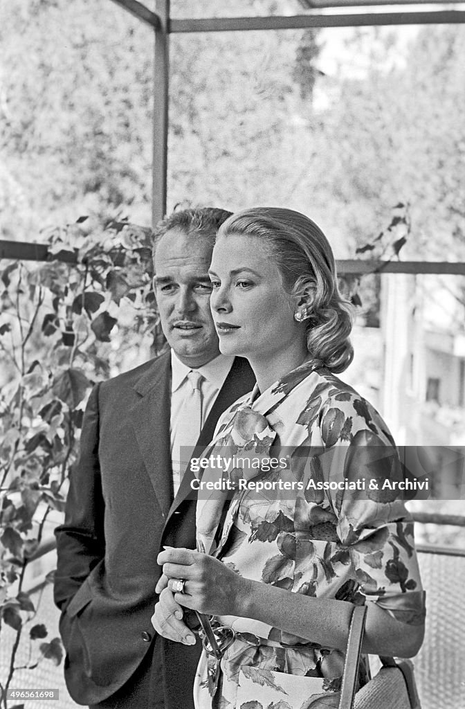 The prince Rainier III visiting Rome with Grace Kelly