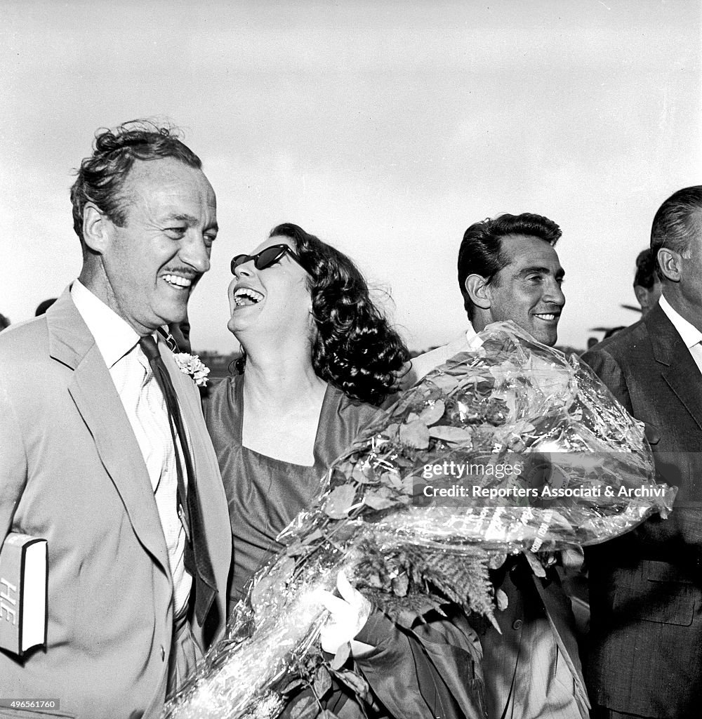 David Niven, Ava Gardner e Walter Chiari at Ciampino Airport