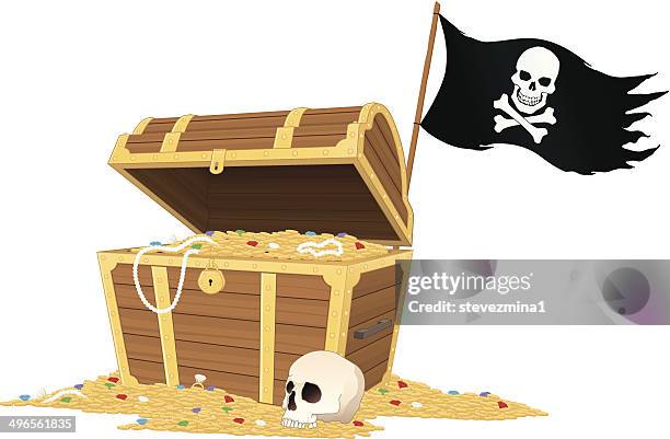 stockillustraties, clipart, cartoons en iconen met treasure island - schatkist