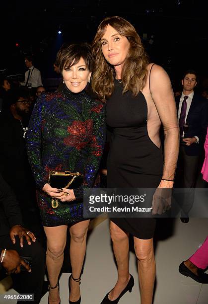 Kris Jenner and Caitlyn Jenner attend the 2015 Victoria's Secret Fashion Show at Lexington Armory on November 10, 2015 in New York City.