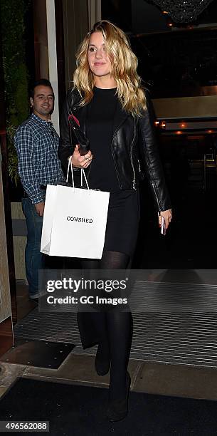 Caggie Dunlop leaves Millie Mackintosh's Fashion Preview and VIP Launch Dinner on November 10, 2015 in London, England.