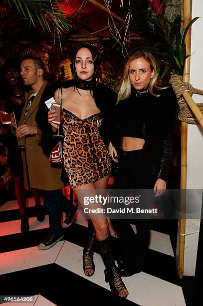 Celia Weinstock and Angelica Mandy attend SUSHISAMBA third anniversary celebration with an Amazonian themed Carnaval party at Sushi Samba on November...