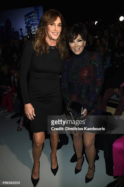 Caitlyn Jenner and Kris Jenner attend the 2015 Victoria's Secret Fashion Show at Lexington Avenue Armory on November 10, 2015 in New York City.