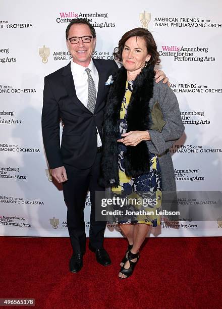 Actor Joshua Malina and Melissa Merwin attend the American Friends of the Israel Philharmonic Orchestra Duet Gala at the Wallis Annenberg Center for...