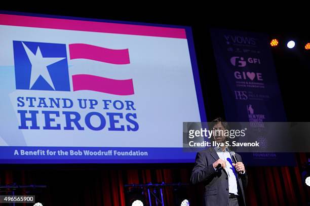 Comedian Ray Romano performs on stage at the New York Comedy Festival and the Bob Woodruff Foundation's 9th Annual Stand Up For Heroes Event on...