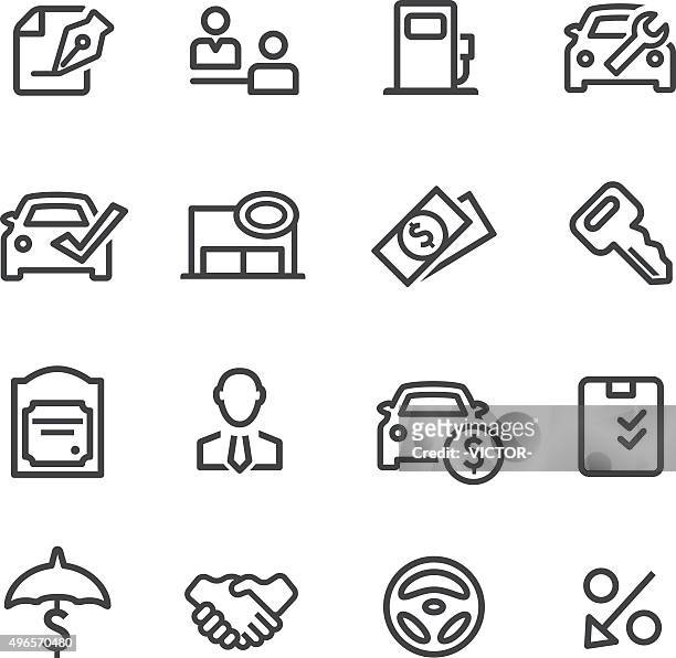 auto-autohaus icons-line serie - autohändler stock-grafiken, -clipart, -cartoons und -symbole