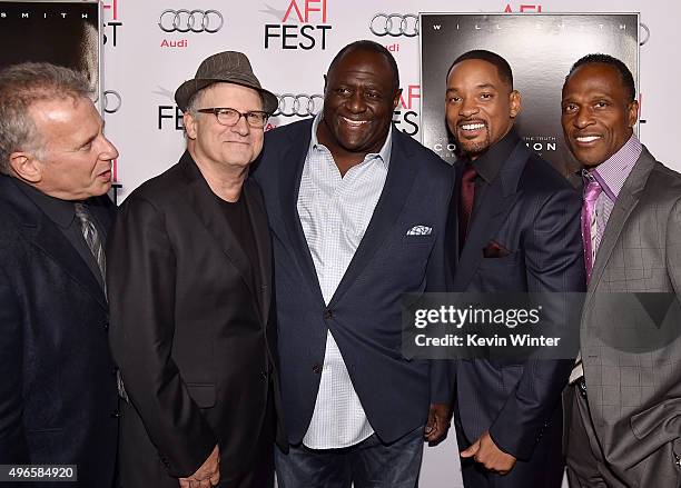 Actor Paul Reiser, actor Albert Brooks, Leonard Marshall, actor Will Smith, and Willie Gault attend the Centerpiece Gala Premiere of Columbia...