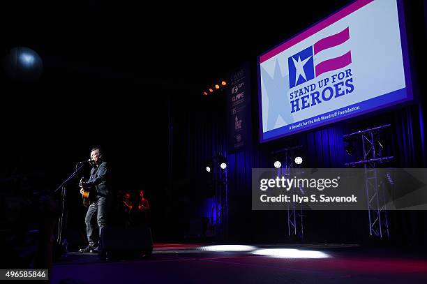 Musician Bruce Springsteen performs on stage at the New York Comedy Festival and the Bob Woodruff Foundation's 9th Annual Stand Up For Heroes Event...